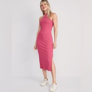 Old Navy Rib-Knit Halter Midi Dress in Pink Size Small